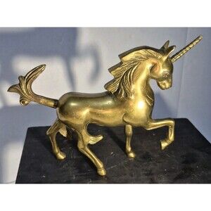 Vintage Solid Brass Unicorn Figurine Leonard Silver Mfg Co Korea Statue